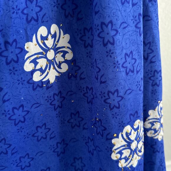 Kaftan Bell Pepper One Size Dress Blue Green Glitter Embellishments Floral Midi - Picture 5 of 16